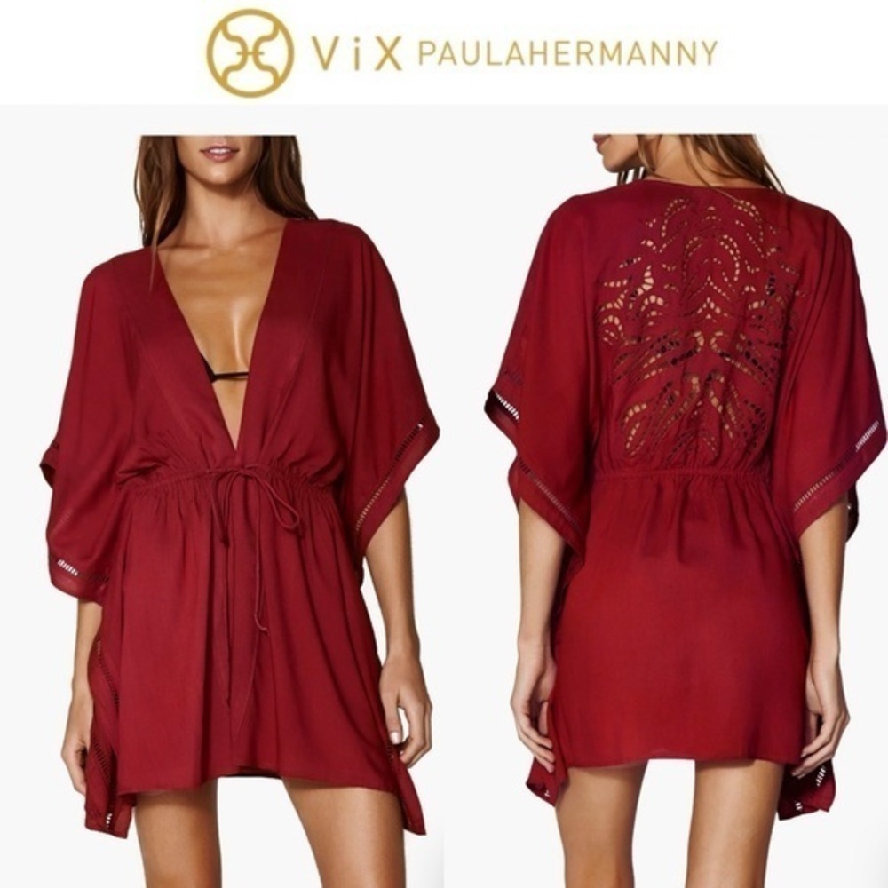 ViX Embroidered Cover-Up Wrap Swimwear in Red sz S 178$